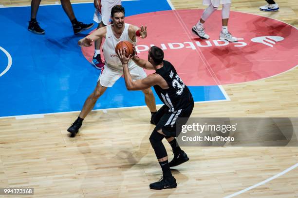 Pau Gasol from Spain of San Antonio Spurs and Marc Gasol from Spain of Memphis Grizzlies during the charity and friendly match Pau Gasol vs Marc...