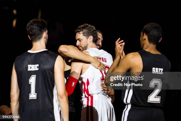 Pau Gasol from Spain of San Antonio Spurs and Marc Gasol from Spain of Memphis Grizzlies during the charity and friendly match Pau Gasol vs Marc...