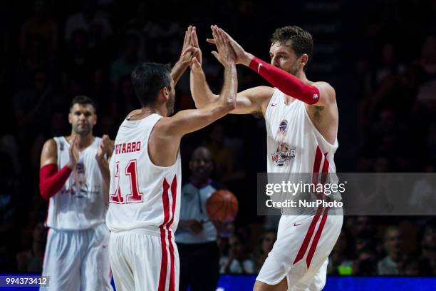 Pau Gasol from Spain of San Antonio Spurs and Juan Carlos Navarro from Spain exFC Barcelona Lassa player during the charity and friendly match Pau...