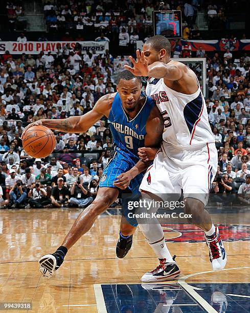 Rashard Lewis of the Orlando Magic and Al Horford of the Atlanta Hawks during Game Three of the Eastern Conference Semifinals during the 2010 NBA...