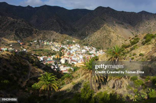 view of vallehermoso from above - gomera canary islands stock pictures, royalty-free photos & images