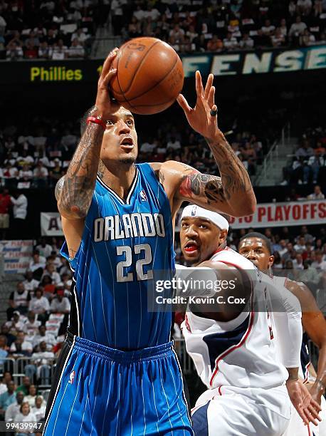 Matt Barnes of the Orlando Magic against the Atlanta Hawks during Game Three of the Eastern Conference Semifinals during the 2010 NBA Playoffs at...