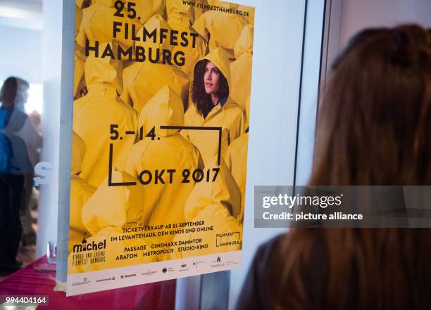 The logo of the Film festival Hamburg can be spotted during a press conference at the Chile House in Hamburg, Germany, 19 September 2017. The...