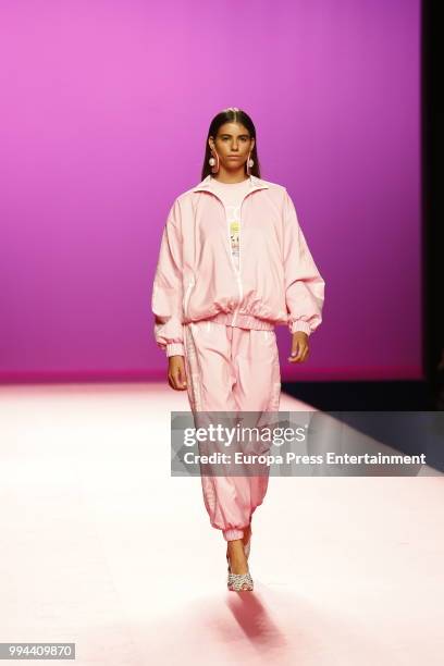 Model walks the runway during Maria Escote show at Mercedes Benz Fashion Week Madrid Spring/ Summer 2019 on July 8, 2018 in Madrid, Spain. On July 8,...