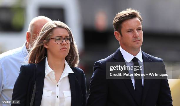 Liam Rosney, 32 and Victoria Rosney arrive at Mold Crown Court, in Mold where they are charged in connection with death of Olympic cyclist Chris...