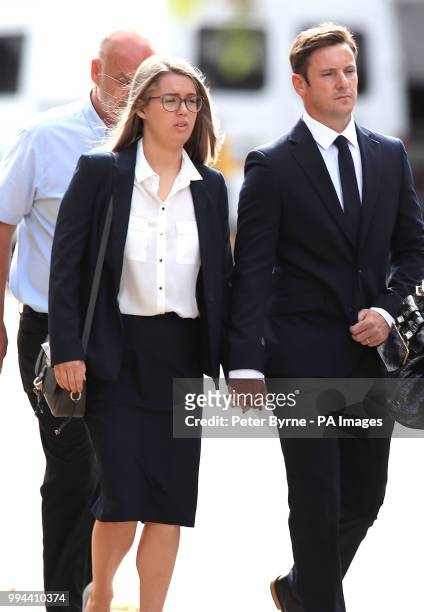 Liam Rosney, 32 and Victoria Rosney arrive at Mold Crown Court, in Mold where they are charged in connection with death of Olympic cyclist Chris...