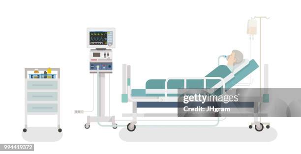 ilustraciones, imágenes clip art, dibujos animados e iconos de stock de hospital habitación - patient on ventilator