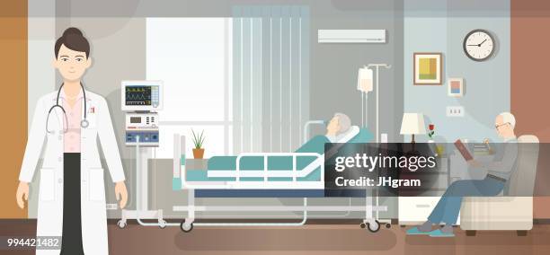 hospital room - doctor reading stock illustrations