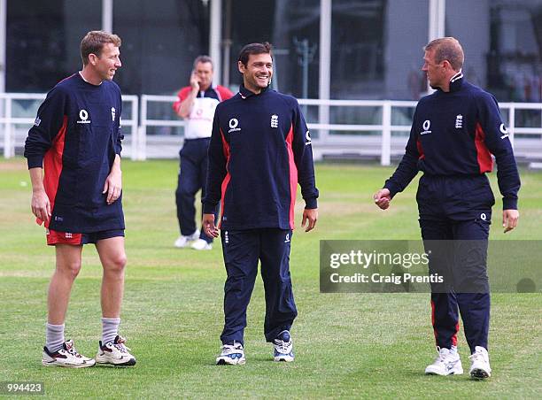Mike Atherton , Mark Ramprakash and Alec Stewart during England's net session at Lord's, London. DIGITAL IMAGE Mandatory Credit: Craig...