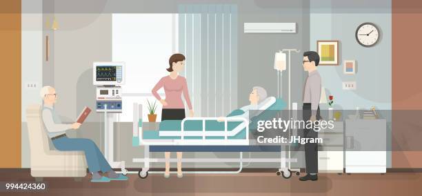 ilustraciones, imágenes clip art, dibujos animados e iconos de stock de hospital habitación - vivienda con asistencia