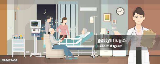 hospital room - doctor reading stock illustrations