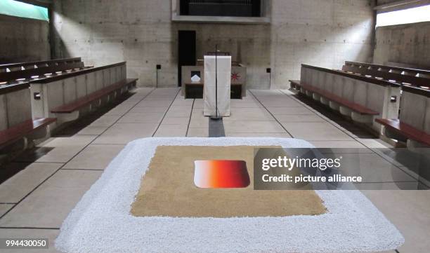 "Dialogue" by artist Lee Ufan on show as part of the Lyon Biennale at Sainte-Marie de la Tourette priory near Lyon, France, 19 September 2017. Photo:...