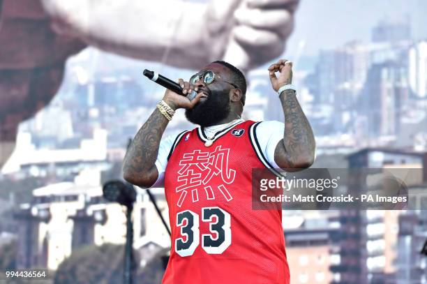 Rick Ross performing on the third day of the Wireless Festival, in Finsbury Park, north London. PRESS ASSOCIATION Photo. Picture date: Sunday July...
