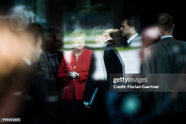 German Chancellor Angela Merkel is pictured before the meeting with Li Keqiang , Prime Minister of China, on July 09, 2018 in Berlin, Germany. They...