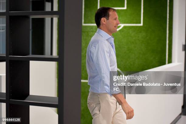 Massimiliano Allegri attends a Juventus training session at Juventus Training Center on July 9, 2018 in Turin, Italy.