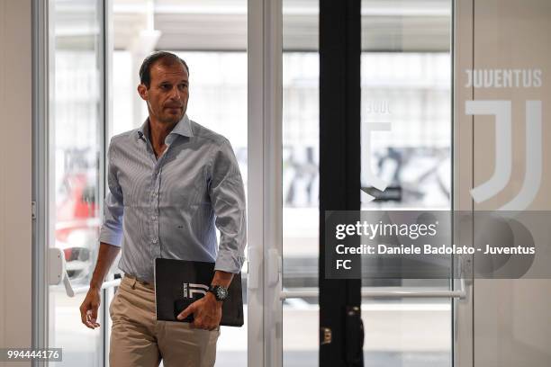 Massimiliano Allegri attends a Juventus training session at Juventus Training Center on July 9, 2018 in Turin, Italy.