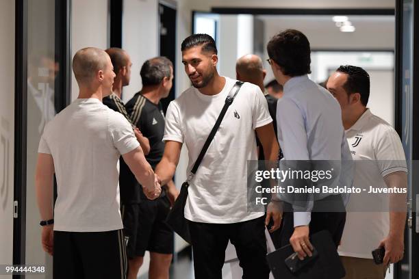 Emre Can attend a Juventus training session at Juventus Training Center on July 9, 2018 in Turin, Italy.