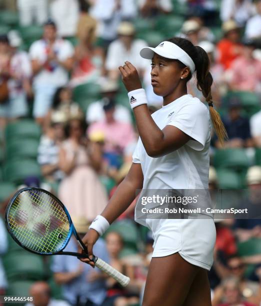 Naomi Osaka during her match against Angelique Kerber in their Ladies' Singles Third Round match at All England Lawn Tennis and Croquet Club on July...