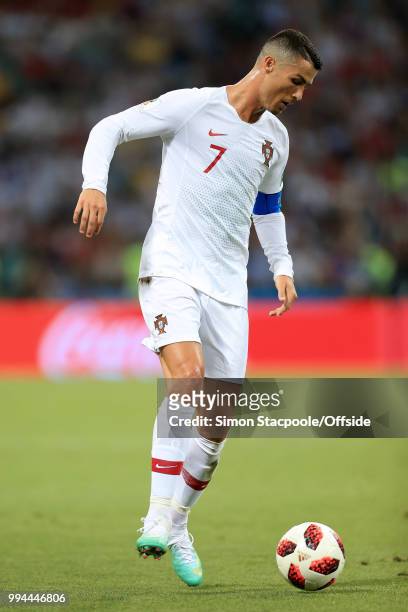 Cristiano Ronaldo of Portugal in action during the 2018 FIFA World Cup Russia Round of 16 match between Uruguay and Portugal at the Fisht Stadium on...