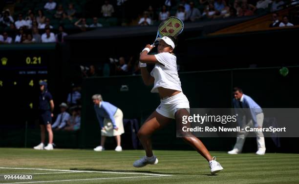 Naomi Osaka during her match against Angelique Kerber in their Ladies' Singles Third Round match at All England Lawn Tennis and Croquet Club on July...
