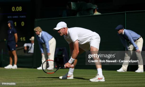 Kyle Edmund during his match against Novak Djokovic in their Men's Singles Third Round match at All England Lawn Tennis and Croquet Club on July 7,...