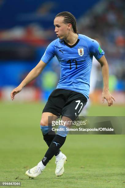 Diego Laxalt of Uruguay in action during the 2018 FIFA World Cup Russia Round of 16 match between Uruguay and Portugal at the Fisht Stadium on June...