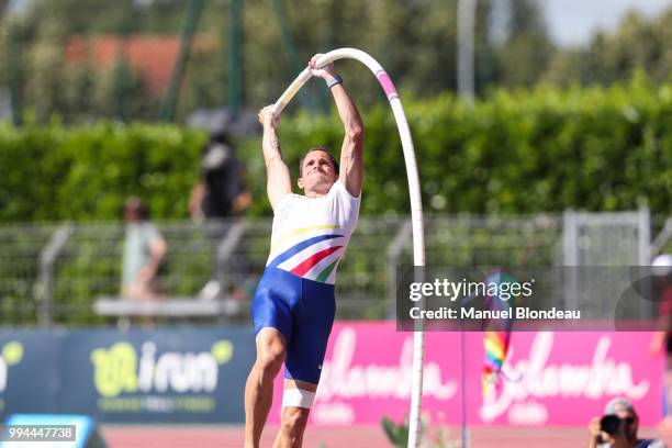 Renaud Lavillenie competes in the pole vault competition during the French National Championships 2018 of athletics on July 8, 2018 in Albi, France.