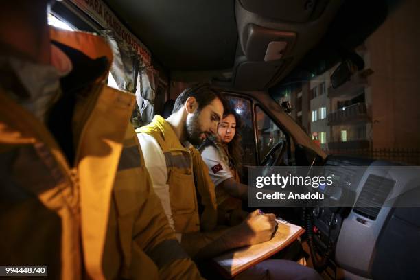 Birgul Kuyucuoglu, the only woman ambulance driver of Istanbul 112 Emergency Service station is seen inside of an ambulance in Istanbul, Turkey on...