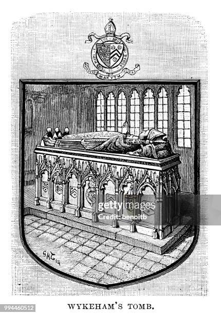 william of wykeham's tomb - winchester cathedral stock illustrations