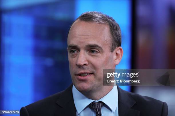 Dominic Raab, Conservative Party candidate for Esher and Walton, speaks during a Bloomberg Television interview in London, U.K., on Friday, May 19,...