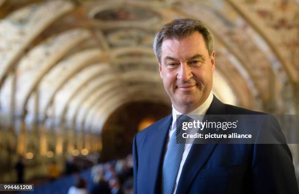 June 2018, Germany, Munich: Markus Soeder of the Christian Social Union , Premier of Bavaria, in the courser of the award ceremony of the Bavarian...