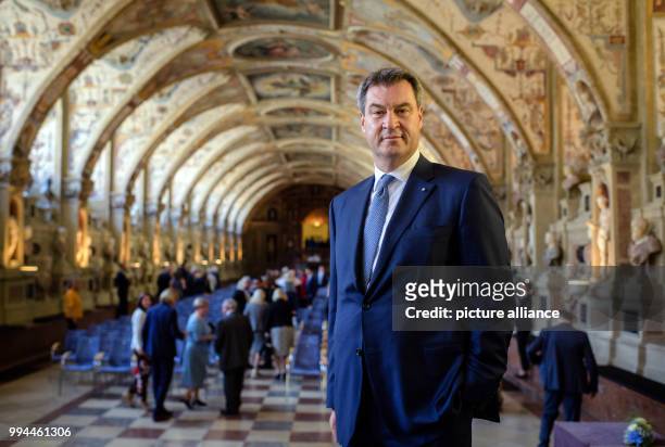 June 2018, Germany, Munich: Markus Soeder of the Christian Social Union , Premier of Bavaria, in the courser of the award ceremony of the Bavarian...