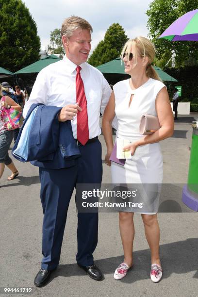 Ernie Els and Liezl Els attend day seven of the Wimbledon Tennis Championships at the All England Lawn Tennis and Croquet Club on July 9, 2018 in...