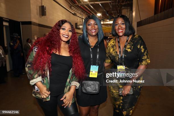 Leanne "Lelee" Lyons, Tamara Johnson-George, and Coko aka R&B trio SWV attend the 2018 Essence Festival - Day 3 on July 8, 2018 in New Orleans,...