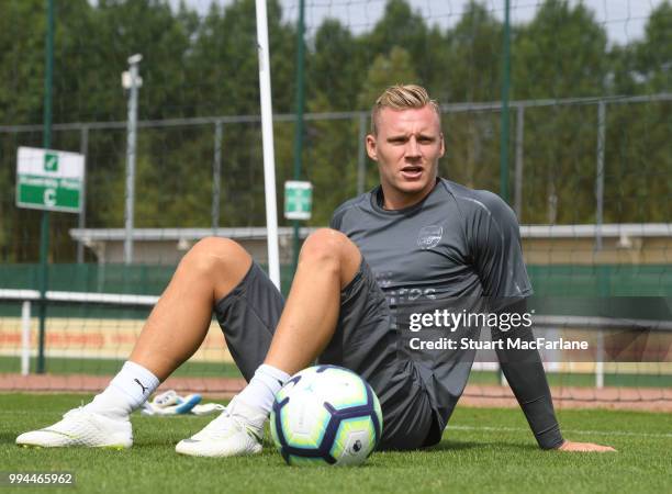 Arsenal goalkeeper Bernd Leno during a training session at Colney on July 9, 2018 in St Albans, England.