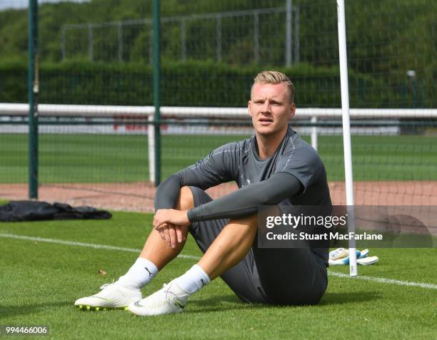 Arsenal goalkeeper Bernd Leno during a training session at Colney on July 9, 2018 in St Albans, England.