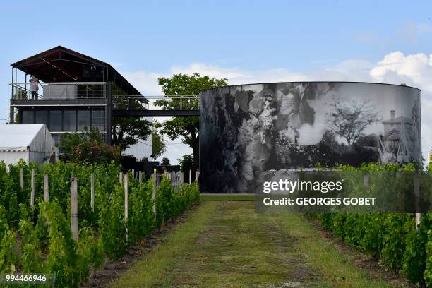 Picture taken on July 5, 2018 in Saint Emilion near Bordeaux shows a new cuvier designed by French architect Jean Nouvel at the Chateau La Grace Dieu...