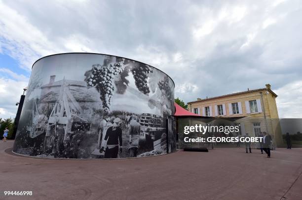 Picture taken on July 5, 2018 in Saint Emilion near Bordeaux shows a new cuvier designed by French architect Jean Nouvel at the Chateau La Grace Dieu...