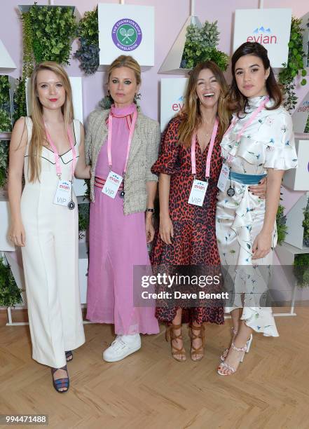 Katie Berrington, Laura Bailey, Sara Macdonald and Gala Gordon attend the evian Live Young Suite at The Championship at Wimbledon on July 9, 2018 in...