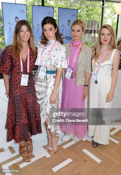 Sara Macdonald, Gala Gordon, Laura Bailey and Katie Berrington attend the evian Live Young Suite at The Championship at Wimbledon on July 9, 2018 in...