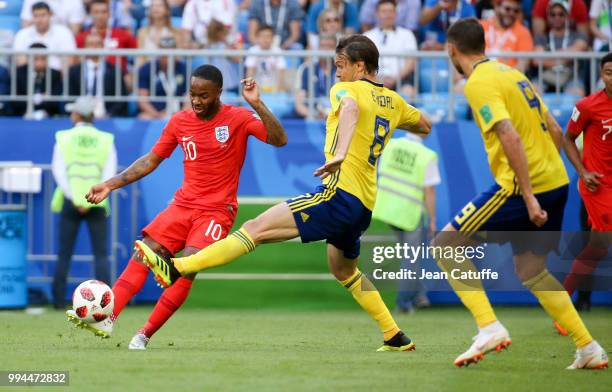 Raheem Sterling of England, Albin Ekdal of Sweden during the 2018 FIFA World Cup Russia Quarter Final match between Sweden and England at Samara...