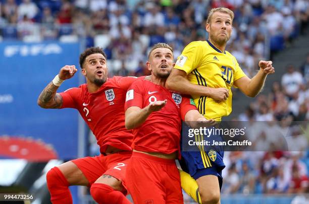 Kyle Walker. Jordan Henderson of England, Ola Toivonen of Sweden during the 2018 FIFA World Cup Russia Quarter Final match between Sweden and England...