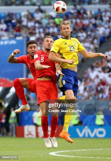 Kyle Walker. Jordan Henderson of England, Ola Toivonen of Sweden during the 2018 FIFA World Cup Russia Quarter Final match between Sweden and England...