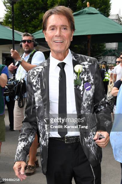 Sir Cliff Richard attends day seven of the Wimbledon Tennis Championships at the All England Lawn Tennis and Croquet Club on July 9, 2018 in London,...