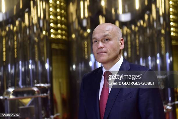Russian business man Andrei Filatov, owner of the Chateau La Grace Dieu des Prieurs estate, poses for a photograph inside of the new cuvier on the...