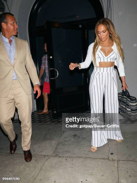 Jennifer Lopez and Alex Rodriguez are seen on July 08, 2018 in Los Angeles, California.