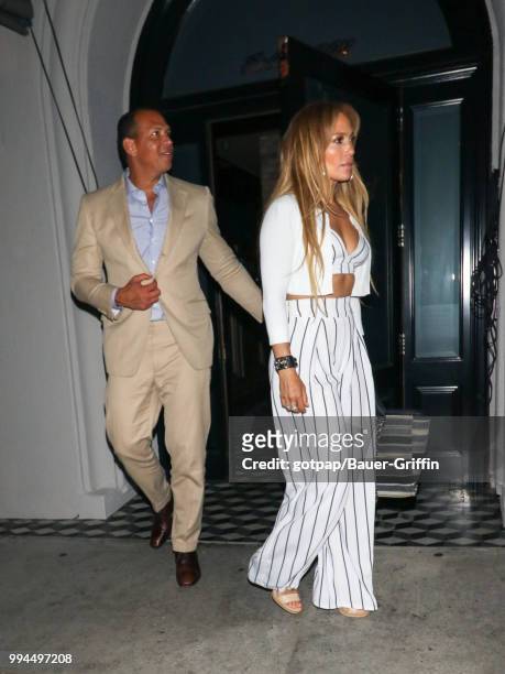 Jennifer Lopez and Alex Rodriguez are seen on July 08, 2018 in Los Angeles, California.