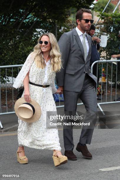 Sir Ben Ainslie and Georgie Thompson seen arriving at Wimbledon Day 7 on July 9, 2018 in London, England.