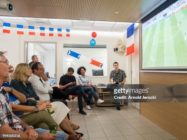 Former French President Francois Hollande and Julie Gayet watch World Cup Russia Quarter Final match between Uruguay and France at the Socialist...