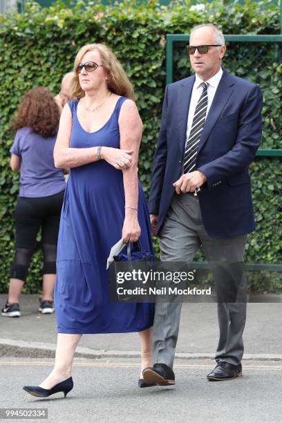 Sir Steve Redgrave and Ann Redgrave seen arriving at Wimbledon Day 7 on July 9, 2018 in London, England.